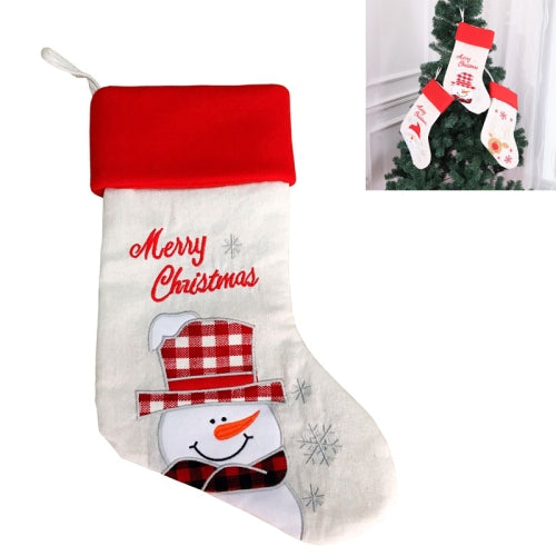 Burlap Embroidery Christmas Stocking Gift Bag(Snowman)