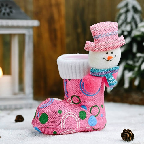 5 PCS Christmas Decorations Cartoon Head Bright Cloth Boots Candy Boots Gift Small Shoes(Pink)