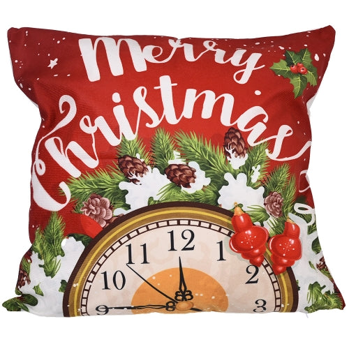 4 PCS Christmas Ornaments Flannel Pillowcase Cartoon Printing Square Pillowcase Without Pillow Core(Alarm Clock)