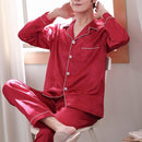 Simulation Silk Long Sleeve Long Pant Man Pajamas Set, Size:XXL(Red)