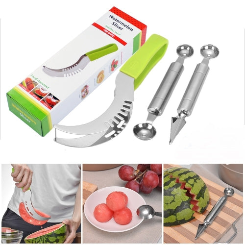 3 in 1 Creative Kitchen Small Tool Watermelon Cut Double Headed Ball Digging Device Fruit Carving Knife Three Sets