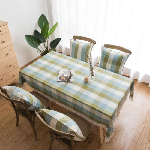 Waterproof Plaid Lace Cotton Table Mat, Size:90x90cm(Green )