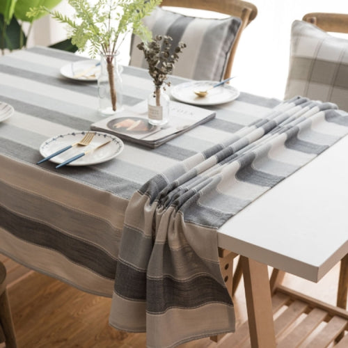 Cover Cloth Towel For The Rectangular Striped Coffee Table Round Table Dining Table, Size:135x180cm(Grey Stripes)