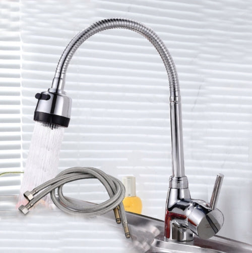 Kitchen Faucet Anti-splash Head Wash Basin Sink Universal Rotatable Faucet Full Copper Joint, Style:Hot & Cold Water+60 cm Tube