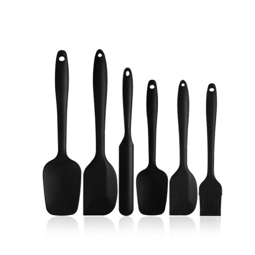 6 in 1 Food Grade Silicone Spatula Cake Spatula Oil Brush Mixing Knife Baking Cooking Utensils Set(Black)
