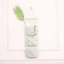 Cotton Linen Hanging Storage Bag 3 Pockets Wall Mounted Wardrobe Hang Bag Wall Pouch Cosmetic Toys Organizer(Green flamingo)