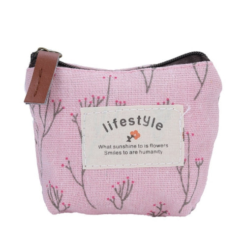 2 PCS Floral Idyllic Style Coin Purse Wallet Cartoon Canvas Bag Sanitary Pad Storage Bags(Pink)