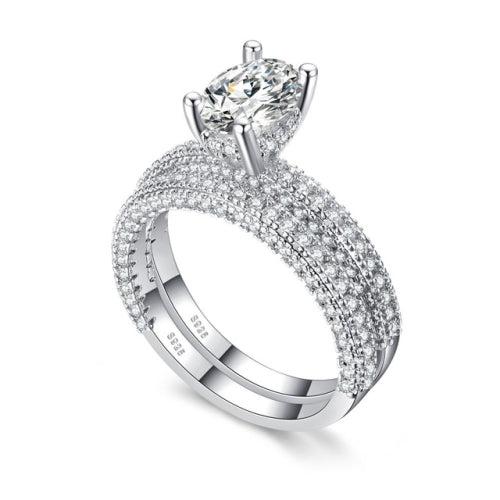 Double Row For Women Fashion Cubic Zirconia Wedding Engagement ring, Ring Size:8(Egg Shape White Gold)