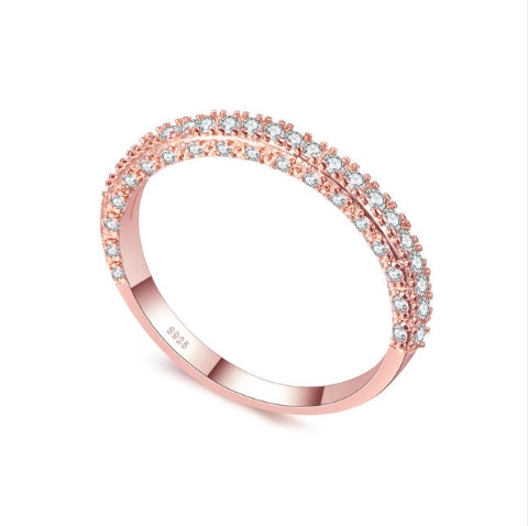 Double Row For Women Fashion Cubic Zirconia Wedding Engagement ring, Ring Size:9(Rose Gold Deputy Ring)