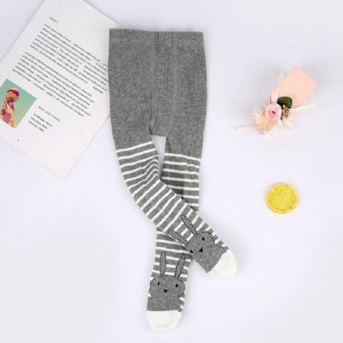 Children Baby Cartoon Rabbit Striped Cotton Tight Pantyhose, Size:S(Gray)