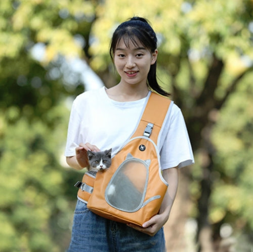 TAILUP Pets Carry Out Shoulder Bag Convenient Foldable Leather Chest Bag, Specification: S(Orange Brown)
