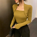 Pure Color Straight Long-Sleeved Cotton T-Shirt, Size: Free Size(Khaki)