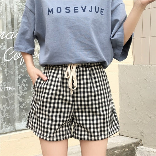 Plaid Shorts Loose Straight High Waist Slimming Casual Pants, Size: XXL(Black)