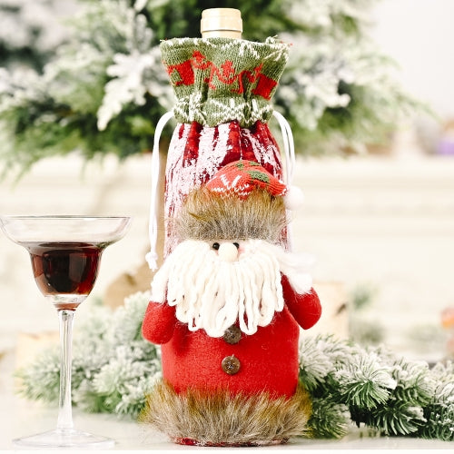 2 Pcs Christmas Decorations Knitted Imitation Bark Wine Bottle Cover(The Elderly)