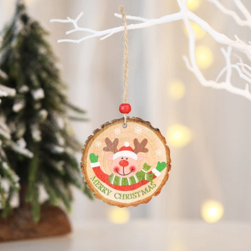 10 PCS Painted Christmas Round Pendant Wooden Christmas Tree Decoration Pendant(Elk)