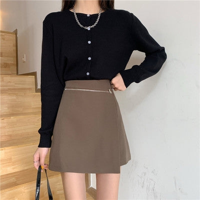 Autumn And Winter High Waist Irregular Design Zipper Skirt, Size: XL(Khaki)