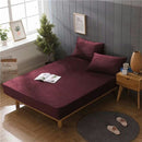 3 in 1 Warm Comfortable Short Plush Soft Velvet Bed Mattress Cover with 2PCS Pillowcases, Size:180x200x25cm(Wine Red)