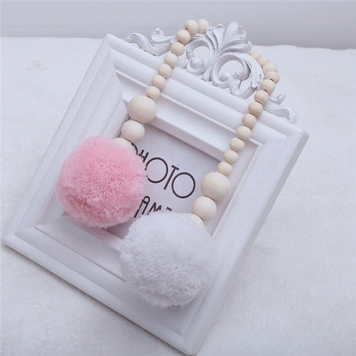Wooden Beads Hanging Ball Hanging Ornaments Tent Decoration Children's Room Decoration(Pink White)