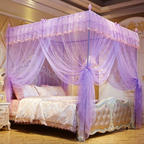 Palace Style Encryption Floor-standing Stainless Steel Three-door Mosquito Net, Specification:22 mm Bracket, Size:120x200 cm(Purple)