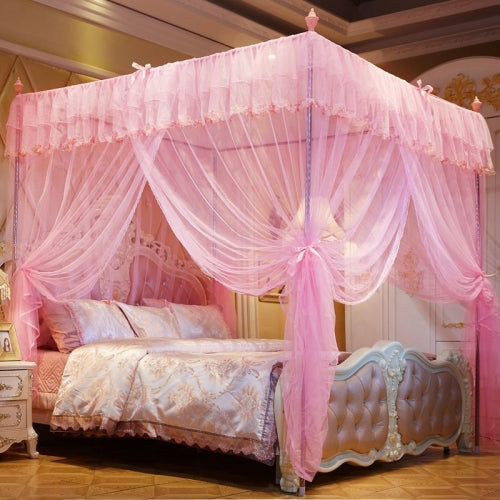 Palace Style Encryption Floor-standing Stainless Steel Three-door Mosquito Net, Specification:32 mm Bracket, Size:120x200 cm(Pink)