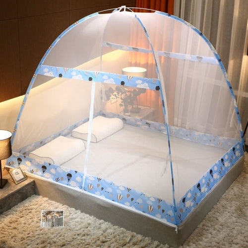 Free Installation of Yurt Double Door Encryption Thickened Mosquito Net, Size:120x200 cm(Hot Air Balloon-blue)