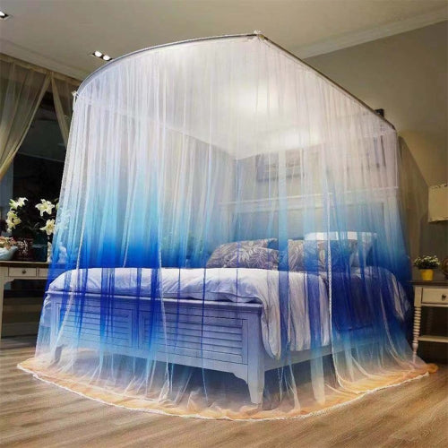 U-shaped Three-door Stainless Steel Tube Floor Retractable Mosquito Net, Size:2.0x2.2 Meters(Gradient Blue)