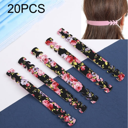 20 PCS Adjustable Face Mask Ear Band Rope Anti-slip PU Leather Extension Buckle Hood(Flower Color)