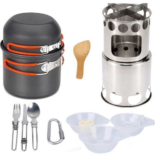 Outdoor Hiking Camping Wood Stove Set With Cutlery(Orange Handle)