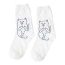 Middle Finger Cat Men and Women Hip Hop Street Wind Skateboard Tube Cotton Socks(Cat White)