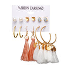 Women Long Tassel Stud Earrings Set Bohemian Flower Heart Earring(B11-02-07)