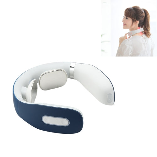 Neck Protector Intelligent Wireless Meridian Electric Physiotherapy Pulse Shoulder and Neck Massager, Style:English Voice Broadcast(Classic Blue)