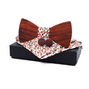 3 in 1 Men Rosewood Bowknot + Pocket Square Towel + 2 Cufflinks Set(Floral)