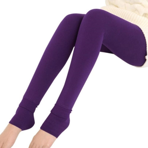 2 PCS Autumn and Winter Models Plus Velvet Thick Stepping Base Women Slim Slimming Warm Pants, Size:M(Purple)