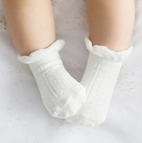 Girls Boys Cotton Summer Autumn Newborns Toddler Anti-Slip Socks, Kid Size:M(White)