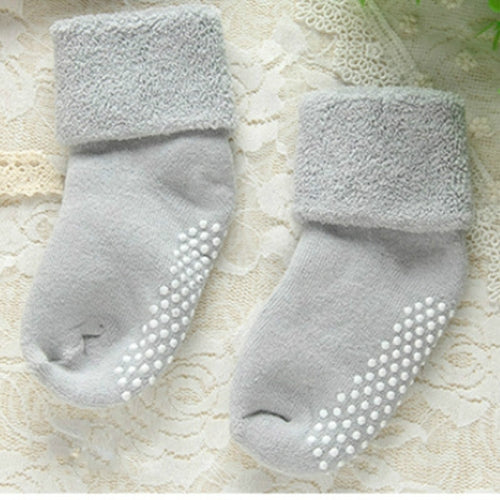 3 Pairs Cotton Baby Socks Thicken Warm Newborn Anti Slip Floor Sock, Size:M(Gray )