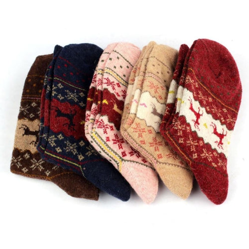 10 Pairs Deer Moose Design Casual Warm Winter Knit Wool Female Socks(deer pattern)