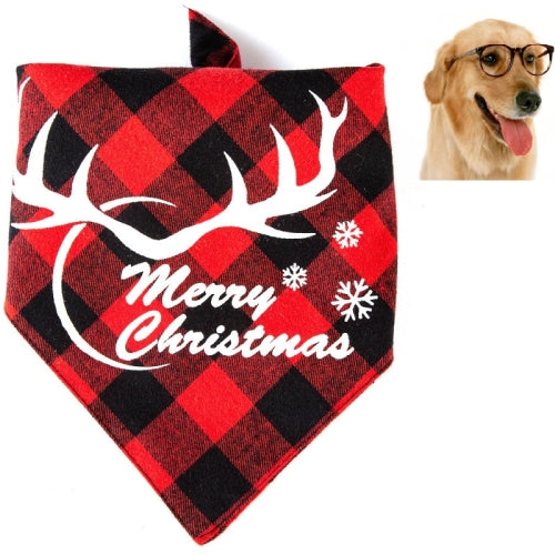 2 PCS Christmas Pet Saliva Towel Pet Triangle Scarf( Red Big Antler Snowflake)