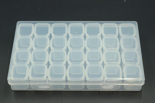 28 Slots Manicure Tool Storage Box Dustproof Independent Compartment Mini Drill Box Jewelry Box PP Pill Box(Transparent)