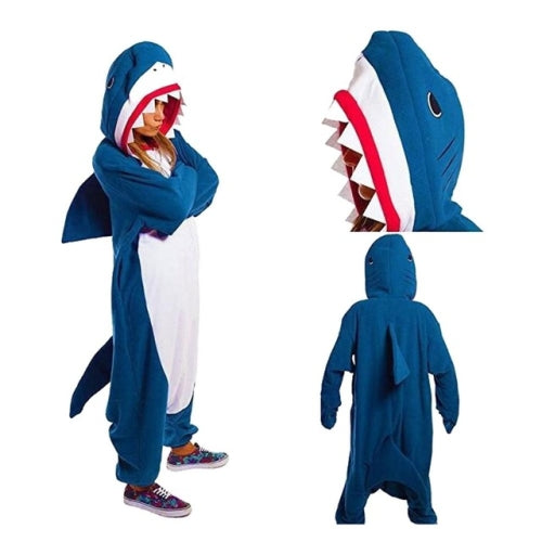 Winter Adults Pajamas Sets Cartoon Warm Flannel Hooded Sleepwear, Size:S(Shark)