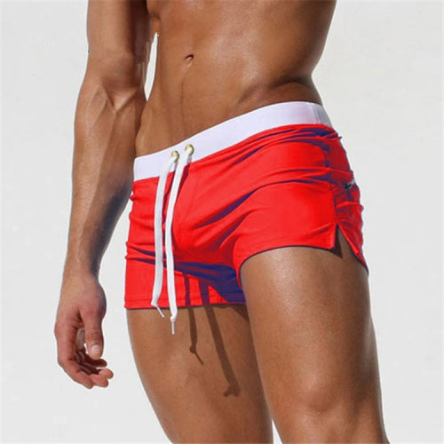 Back Pocket Flat Shorts Summer Beach Swim Shorts for Men, Size:M(Red)