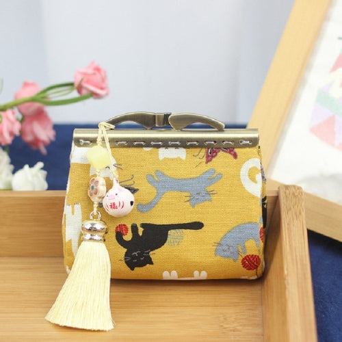 Handmade Cloth and Tuyere Gold Bag Ladies Retro Coin Purse(Yellow)