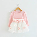 Autumn Girls Flower Bow-knot Long Sleeve Dress, Size:100cm(Pink)