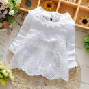Spring and Autumn Sweet Round Neck Lace Long Sleeve Dress Cutout Small Flower Bow Dress, Size:XL(White)