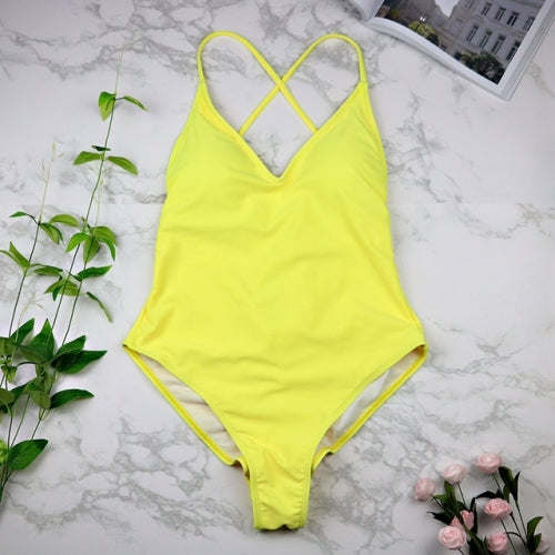 Women Swimwear Sexy High Cut One Piece Swimsuit Bathing Suit Female Monokini, Color:Yellow(XL)