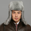 Gray Autumn and Winter Thick Warm Rabbit Fur Bomber Hat Flight Hat for Men, Hat Size:XXXL