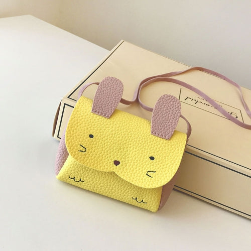 Girls PU Coin Purse Bag Wallet Kids Rabbit One Shoulder Bag Small Coin Purse(Yellow)