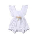 Baby Solid Color Sleeveless Ruffled Jumpsuit Back Strap Romper, Size:100cm(White)