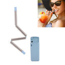 Foldable Collapsible Reusable Stainless Portable Straw Outdoor Household Drinking Tool,Length: 23cm(Blue)