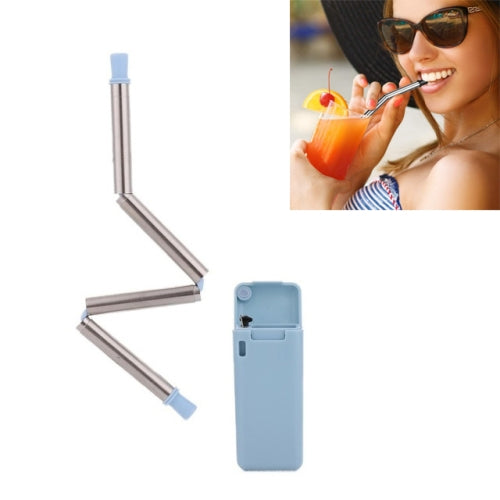Foldable Collapsible Reusable Stainless Portable Straw Outdoor Household Drinking Tool,Length: 23cm(Blue)