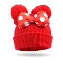 Cute Mickey Bow Children Korean Style Earmuffs Wool Hat Baby Autumn and Winter Knitted Warm Cuffed Hooded Cap red